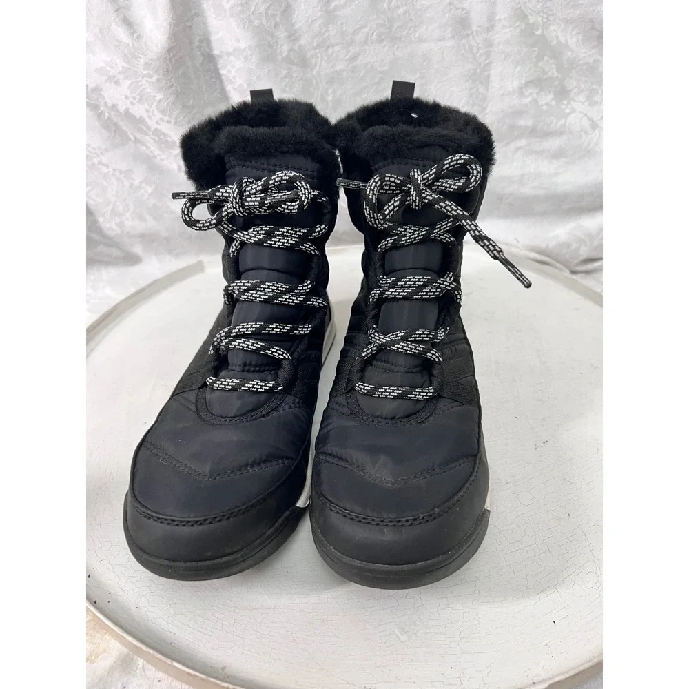 Sorel Whitney II Short Lace Waterproof Black Winter Boots Faux Fur Kids